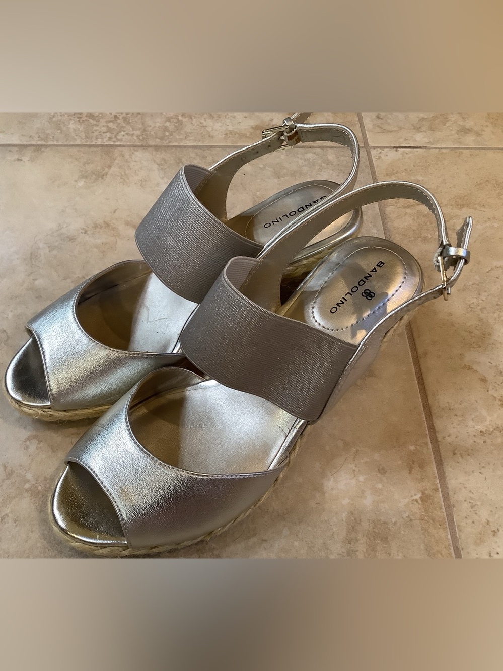 Bandolino NWOT silver peep toe, wedges.  Size 6